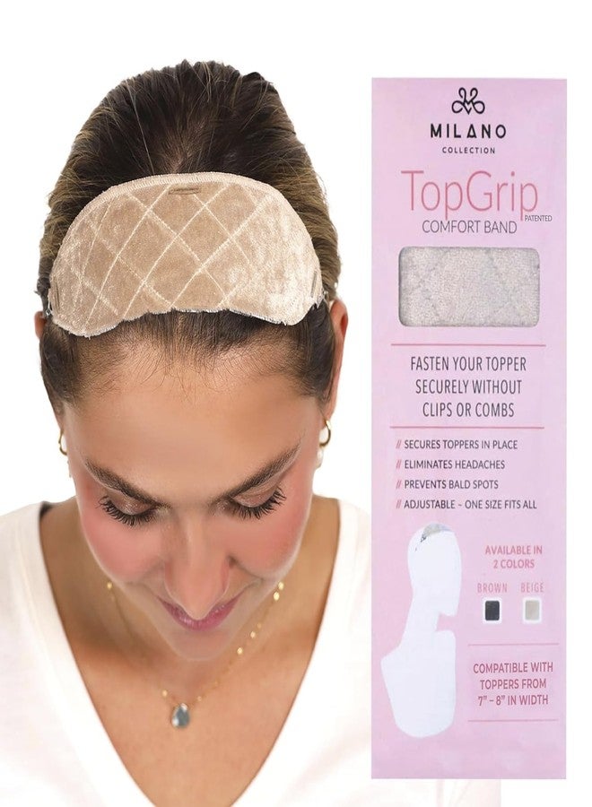 MILANO COLLECTION Glueless Top Grip for Hair Topper & Wiglets, Adjustable Translucent Strap with Side Openings, Top Headband for Your Wig or Topper, Includes Clips, Beige, Medium - Image 1